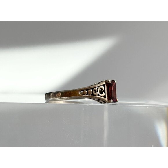 Dark Garnet Semi-Precious Gemstone 925 Sterling Silver Vintage Ring - sz 6 - Picture 2 of 11